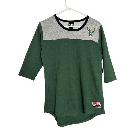 Milwaukee Bucks Women's 3/4 Sleeve Green & Gray New Era Shirt Small - Picture 12 of 12